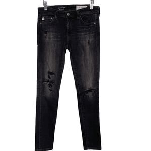 AG Adriano Goldschmied 27 Legging Super Skinny Ankle Jean Black Washed Destroyed
